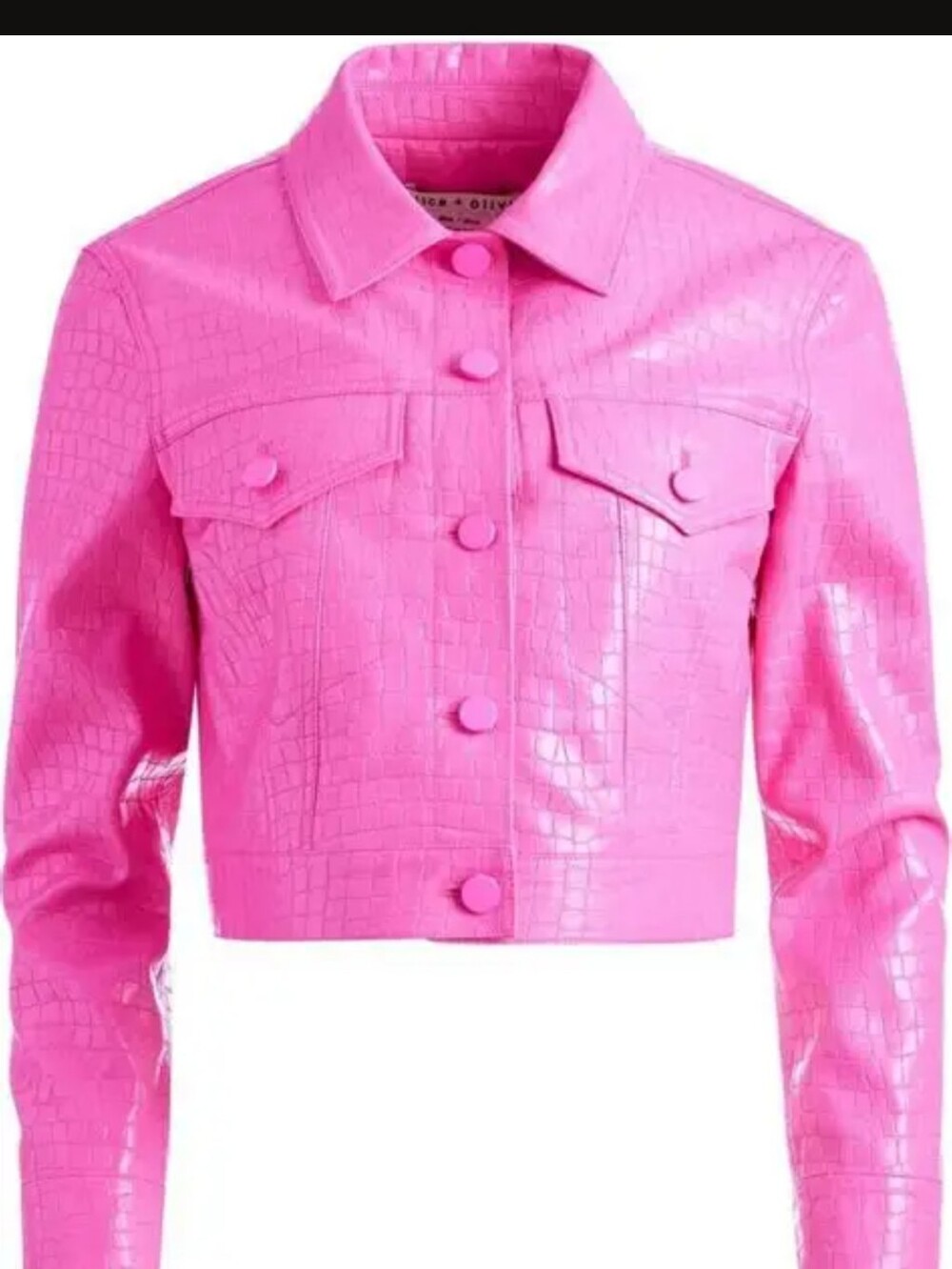 Alice + Olivia Cropped Faux-Croc Jacket in Hot Pink